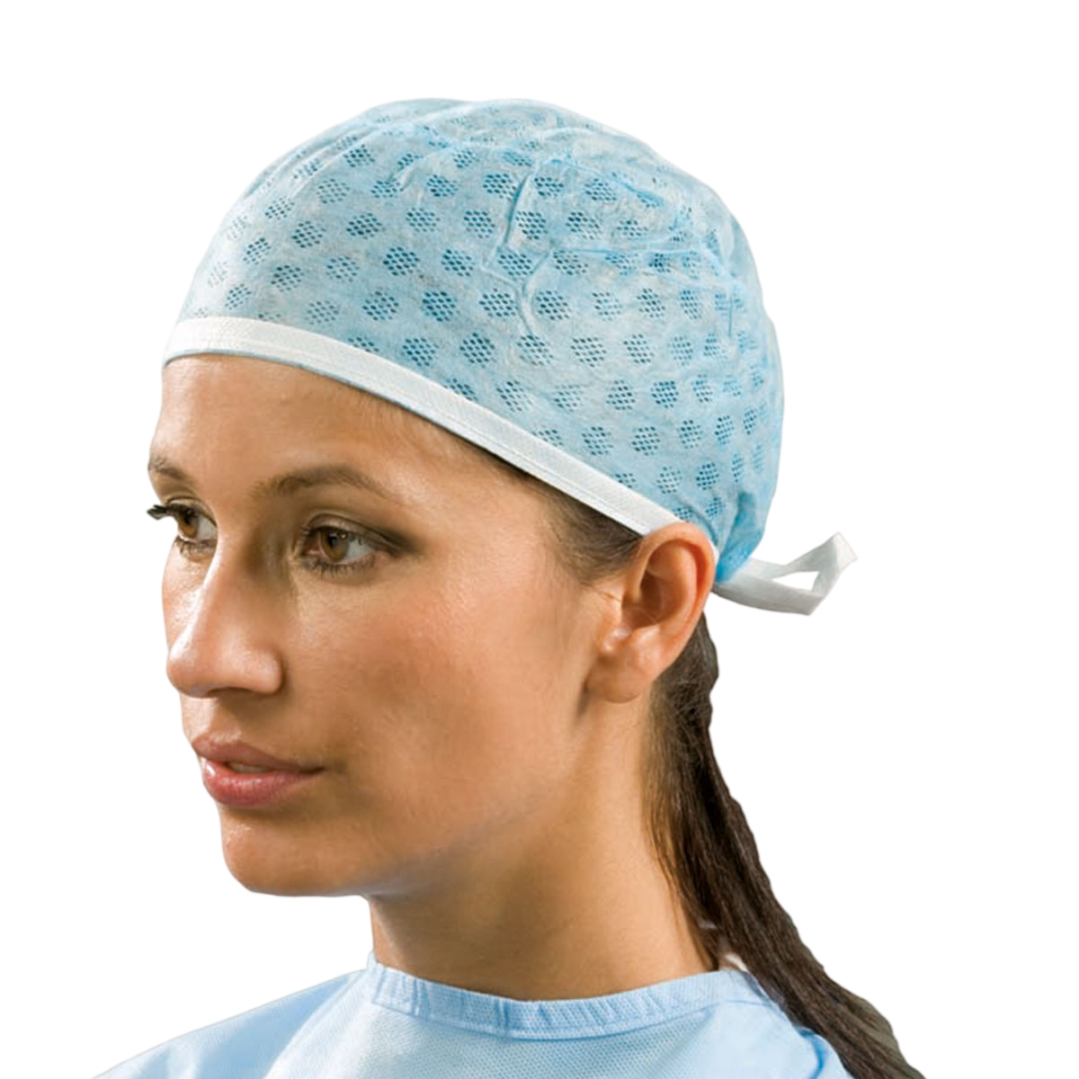 OP-Haube mit festen Bändern, hellblau
