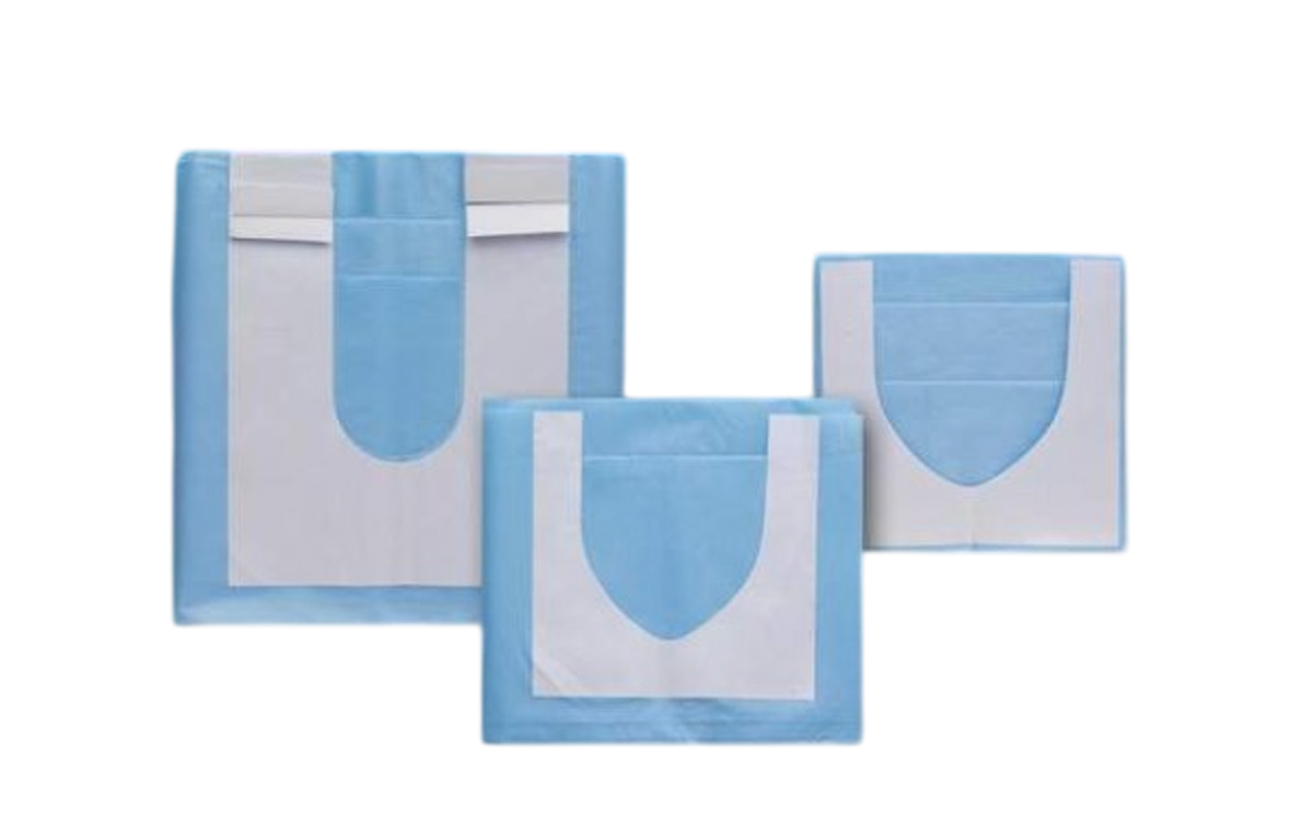 Flüssigkeitsabweisendes Abdecktuch 100x150 cm mit verklebbarer, U-förmiger Öffnung 6,5x30 cm